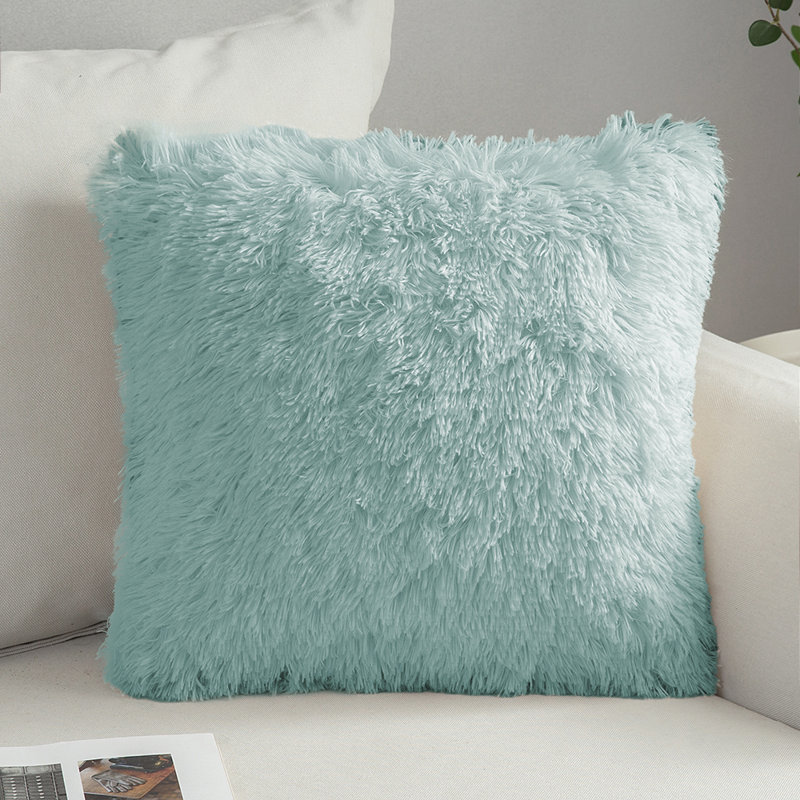  Decorative Shaggy Throw Pillow, 20" x 20", Polyester, Orange