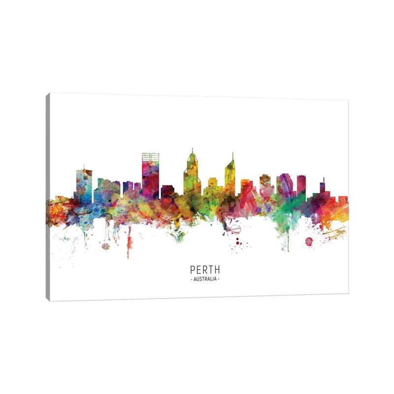 Perth Australia Skyline by Michael Tompsett - Wrapped Canvas Painting, 20.32 cm H x 30.48 cm W