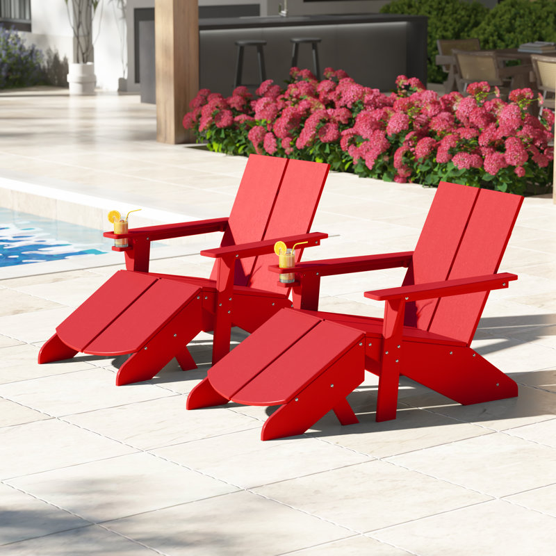 Chaise Adirondack moderne en poly avec repose-pieds (ensemble de 2), Rouge