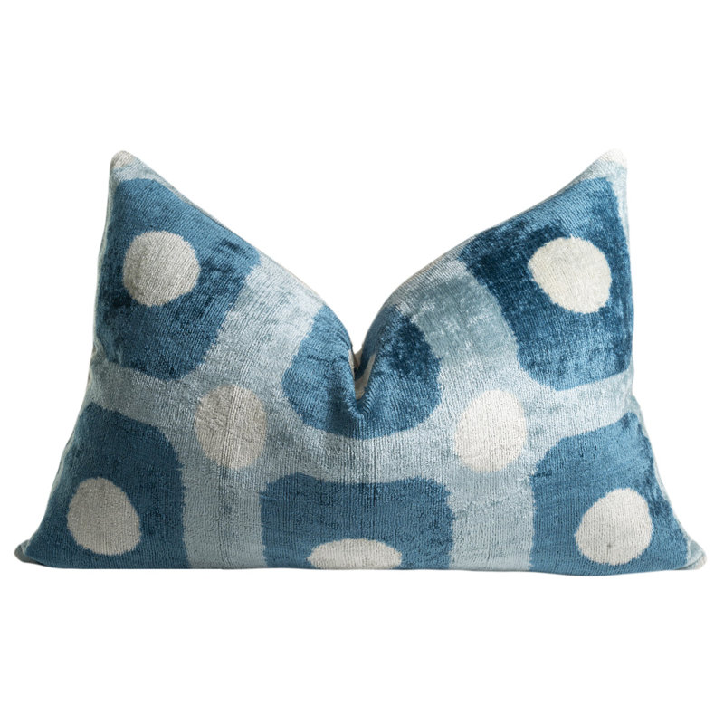 Handmade Velvet Pillow – Blue Retro Grid Pattern, 16X24"