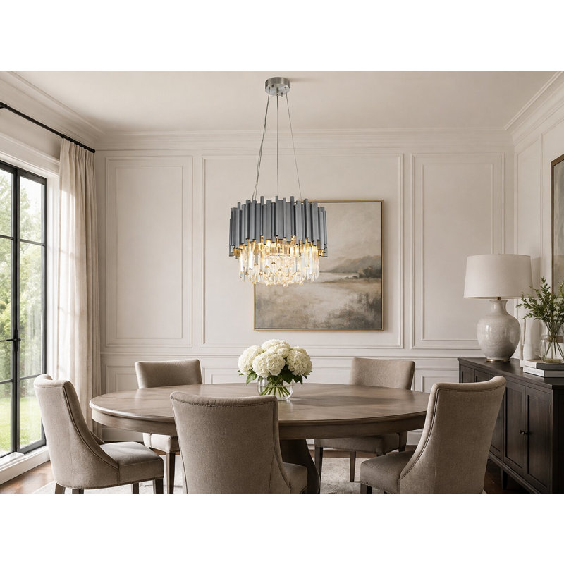 Transitional 6 Light Chrome Crystal Round Chandelier, Silver, 11.8" H x 16" W x 16" D