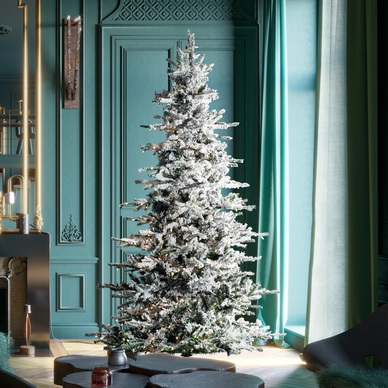 Sierra Flocked Slim Sierra Artificial Christmas Tree with LED Warm White Lights, 6.5' H