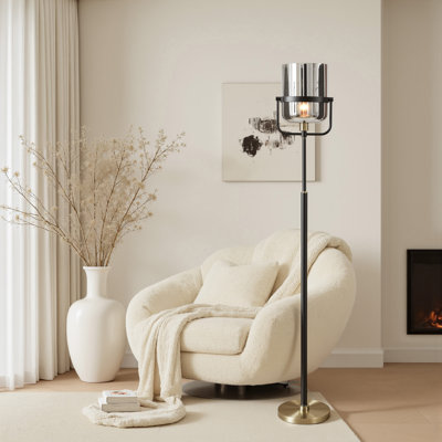 Lampe sur pied Mercer - Charité or - Abat-jour en verre plaqué argent
