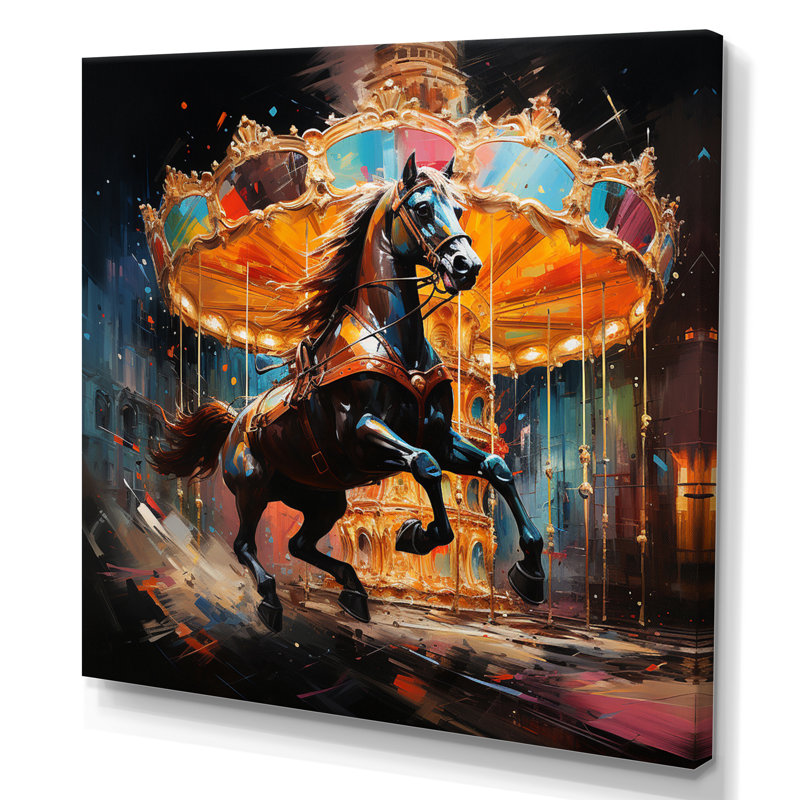 Carrousel Horses II - reproduction sur toile, H 16 po x l 16 po x P 1 po, Toile tendue