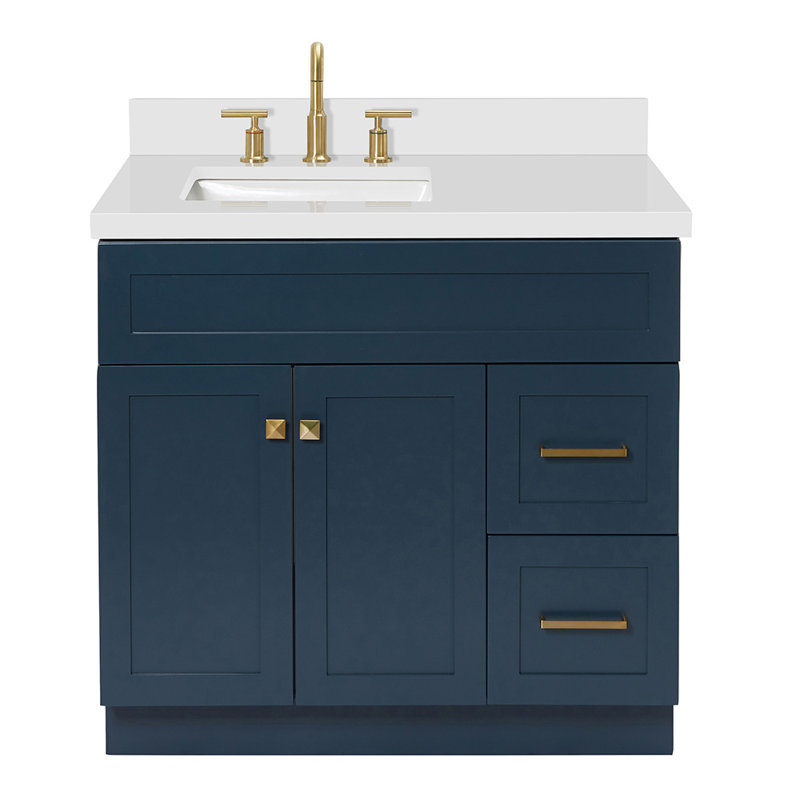Hamlet 37'' Single Bathroom Vanity with White Quartz Top, Midnight Blue