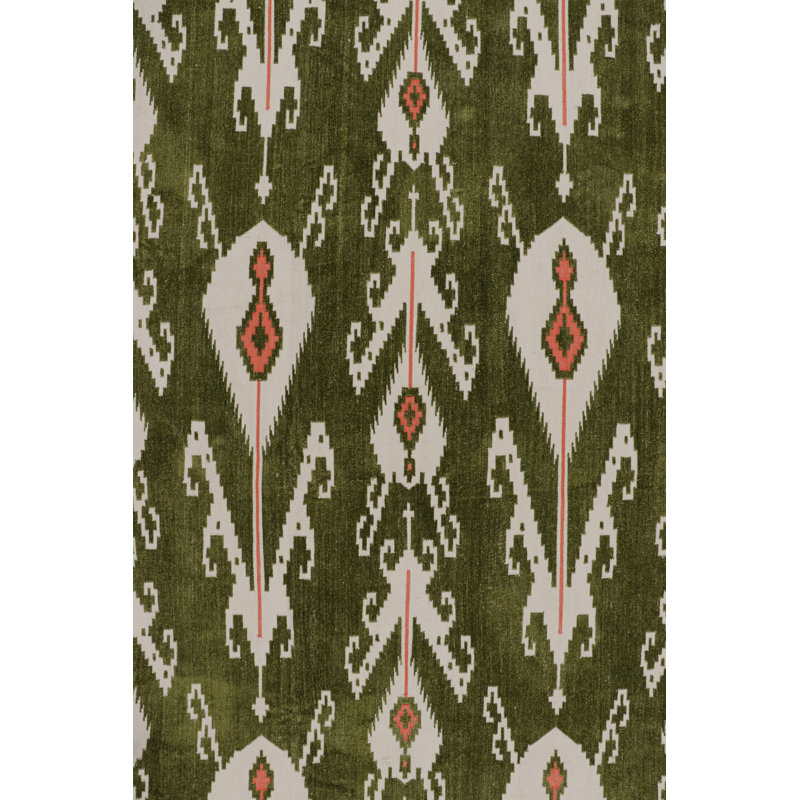 Rug & Kilim’S Contemporary Dhurrie Rug In Green With White & Pink Ikats Patterns