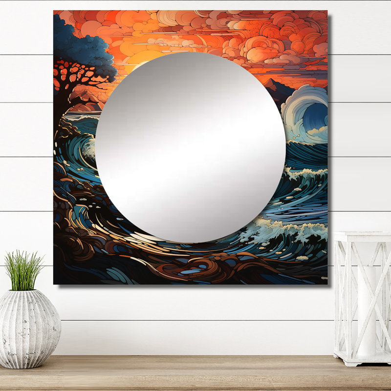 Korvin - Décoration murale miroir carré pour chambre Ocean, 36 po x 36 po