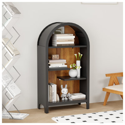 Arched Top 4-Tier Industrial Open Shelf Bookcase in Black Melamine
