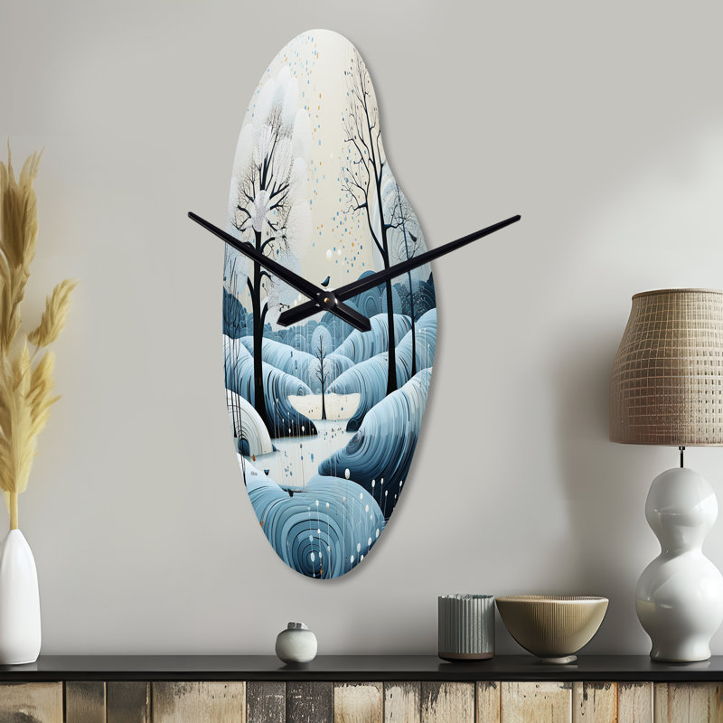 Horloge murale courbée scandinave moderne bleue et blanche, impression scandinave asymétrique, Grand