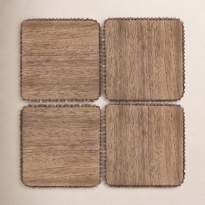 Vika Wood Square 4 Piece Coaster Set