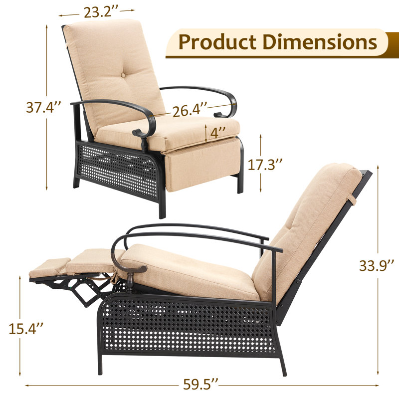 Chaise de patio inclinable avec coussins, Beige