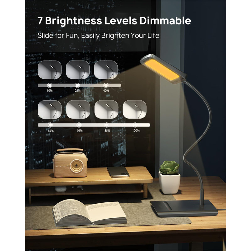 Desk Lamp, Bright Dimmable Eye-Caring Table Lamp, 3 Color Modes 7 Brightness Levels, Flexible Gooseneck, Touch Control, Memory Function, Desk Light For Home Office Dorm Room Essentials