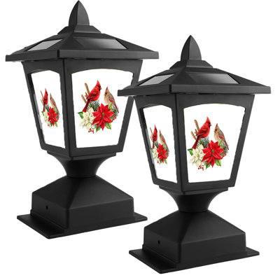 Lampadaire solaire pour l'extérieur, lampadaire solaire pour poteaux de clôture en bois, pont, décor de Noël, motif oiseau rouge, paquet de 2