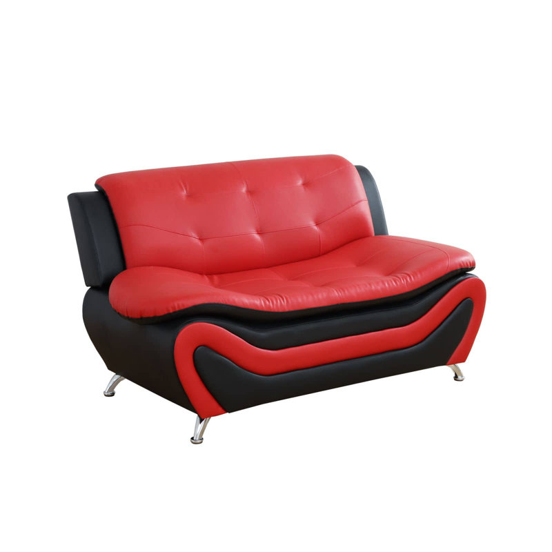 Causeuse moderne en similicuir de 60 po avec dossier capitonné , Noir / Rouge