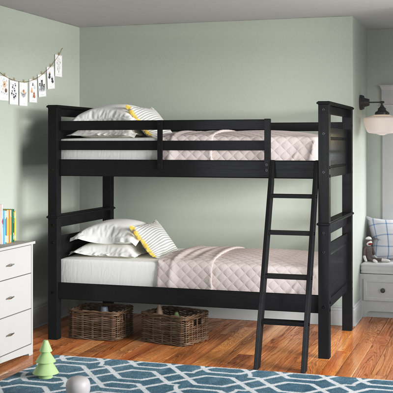 Malakai Kids Twin Over Twin Bunk Bed, Black