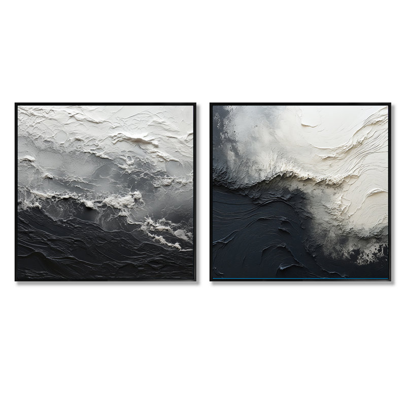 Propst - Ensemble de 2 collages carrés abstraits, Cadre flottant noir, H 16 po x l 33 po