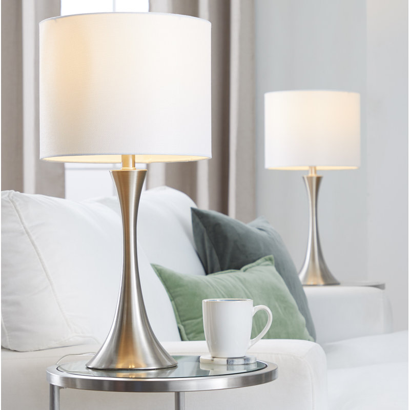 Ensemble de lampes de table standard 24,25 po Adonis, Blanc, Nickel brossé