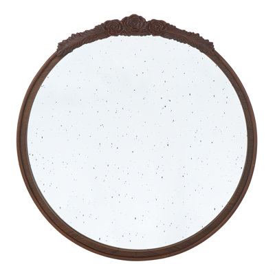 30"X30" Round Hand Carved Rose Antique Mirror Frame
