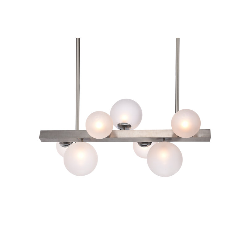 Lustre linéaire en nickel 7 lumières Chamberland, Nickel brillant