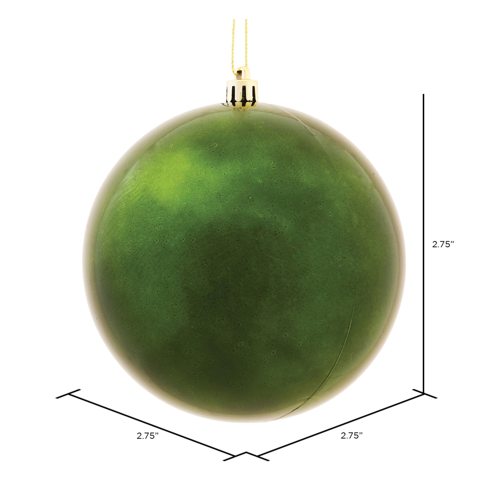 Holiday Décor Ball Ornament, 2.75" H x 2.75" W x 2.75" D, Moss Green Shiny