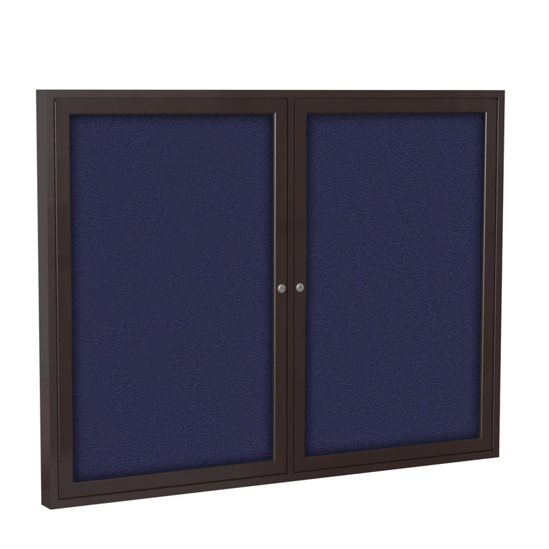 Panneau de bulletin fermé 2 portes, Bleu, 36" x 60", Bronze