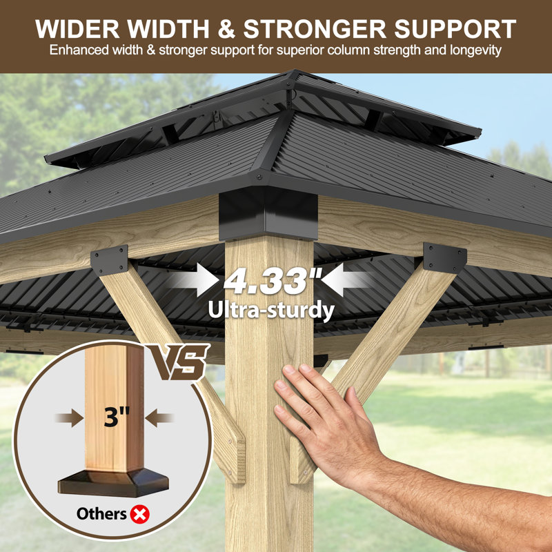 12 ft. W x 10 ft. D Outdoor Cedar Wood Gazebo with Galvanized Steel Double Roof, 12 ft. W x 10 ft. D