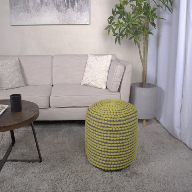 Water Resistant Handcrafted Cylindrical Pouf Ottoman, Green