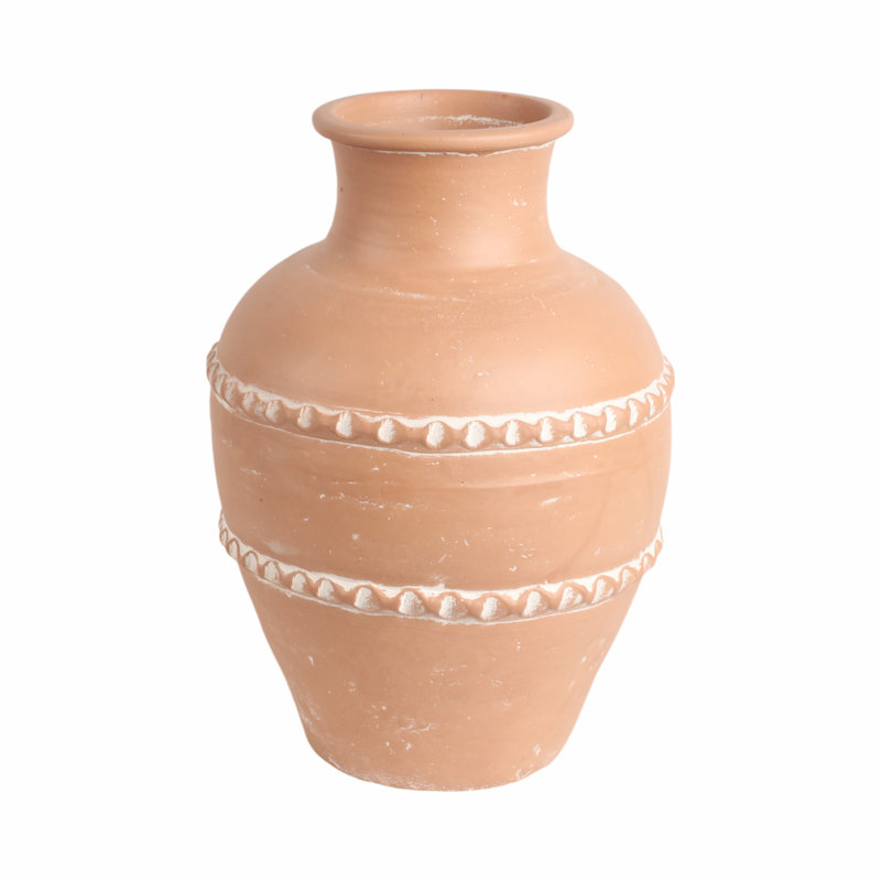 Traditional Terracotta Vase, Terracotta, 16" H x 12" W x 12" D, Red
