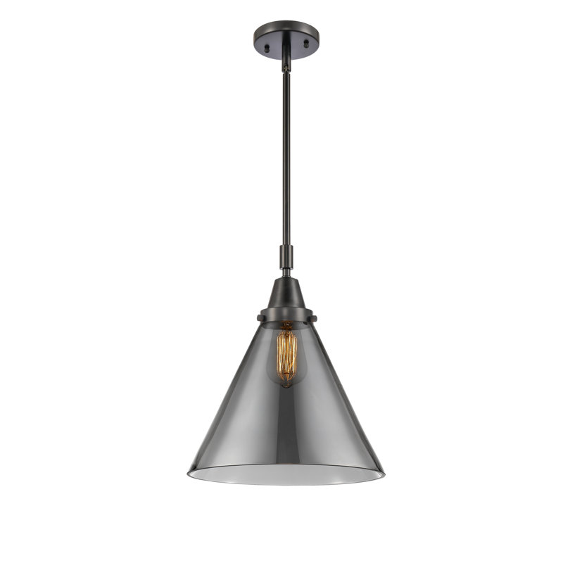 Luminaire suspendu conique 1 lumière Ashwath, H 50,12 po x l 12 po x P 12 po, Plaqué couleur fumée, Noir mat