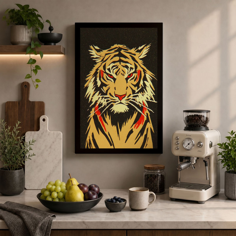 Bold Tiger Face Geometric - Print, 24x16 - 61.0 x 40.6 cm, Sage Border
