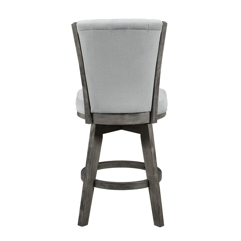 Paire de chaises à hauteur de comptoir, fonction pivotante, tissu gris, structure en bois massif, chaises de salle à manger 2 pièces, finition, bois, mobilier transitionnel
