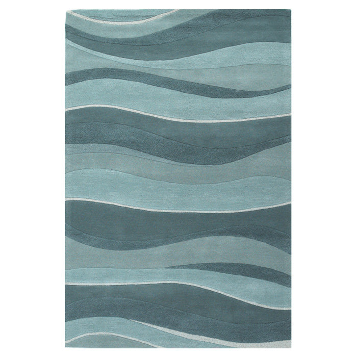 Small Blue Hand-Tufted Wool Rectangular Rug