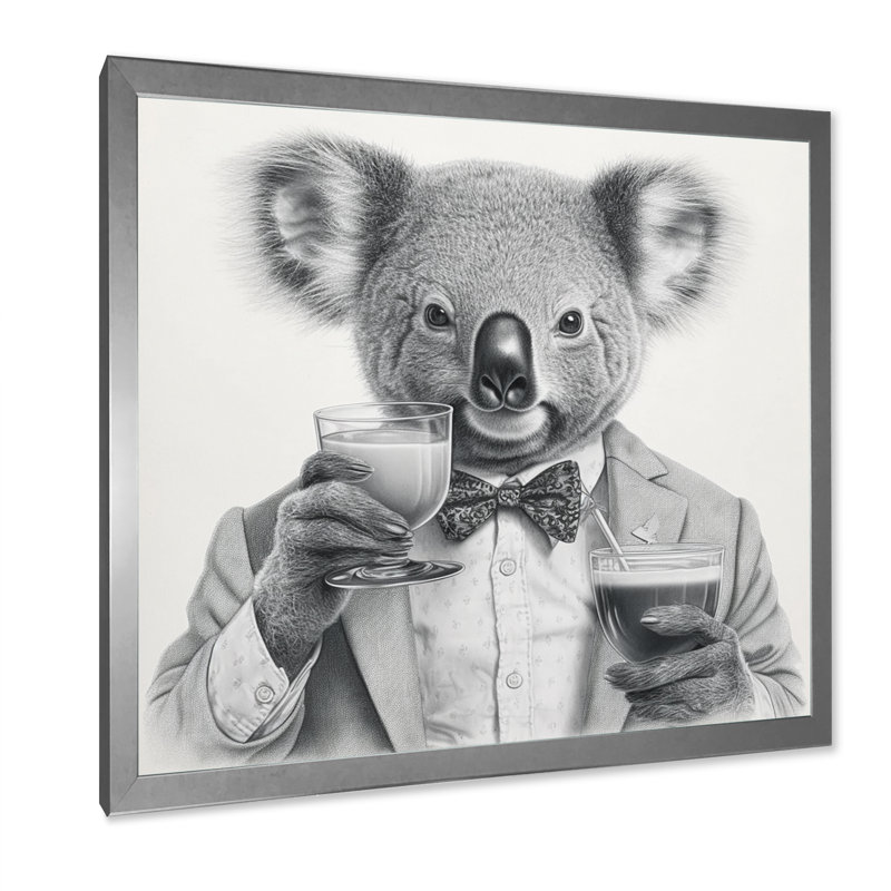 Koala ayant une boisson sur toile, Cadre photo argenté, H 16 po x l 16 po x P 1 po