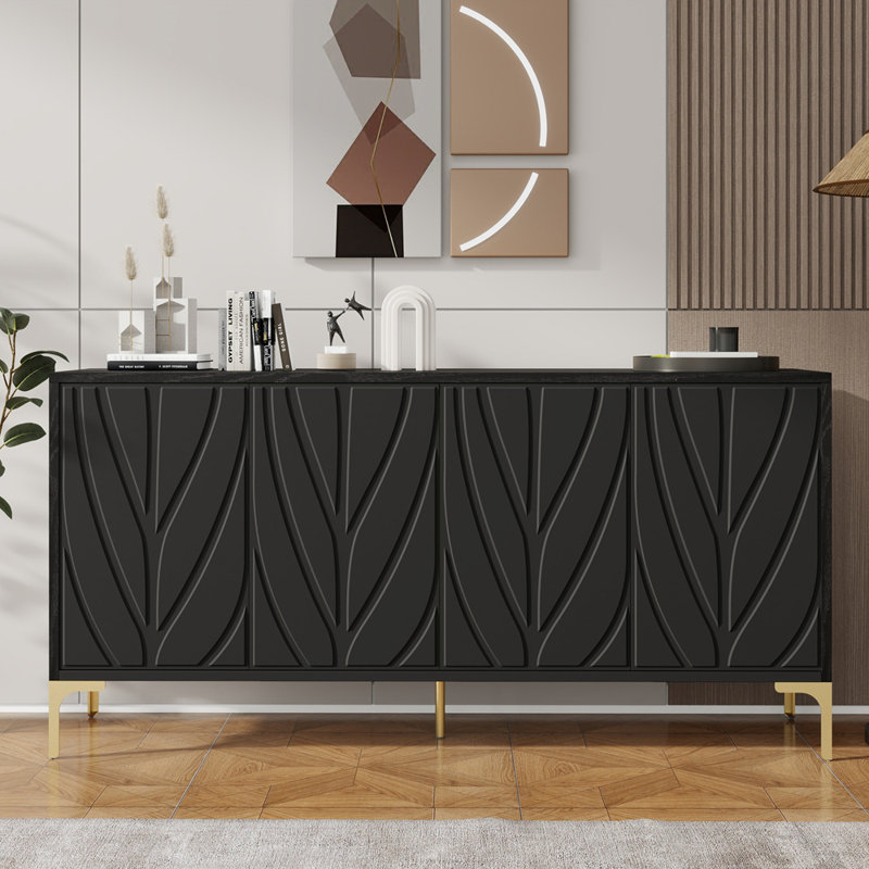 Buffet 60 po avec poignées 60 po, Noir