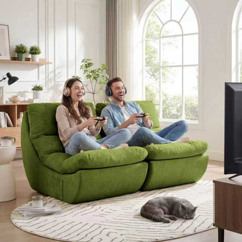 Love Seat Sofa High-Density Foam Togo Sofa Bean Bag Chair - Machine Washable, Cat-Scratch Resistant Fabric With Side Pockets, Compressed Packaging
