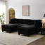 Canapé modulaire spacieux en U noir, revêtement en chenille, canapé de salon moderne avec rangement