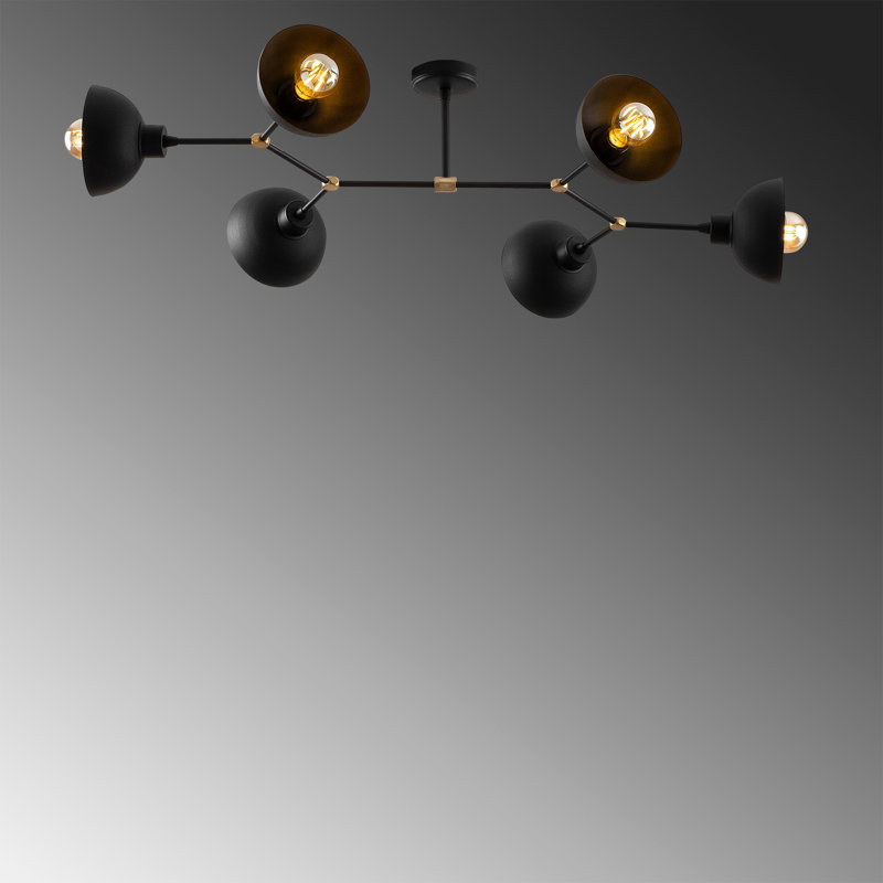 Modern Industrial Chandelier with Metal Body, Black Finish, 40W Max, 40.2 x 20.5 x 9.8 inches | 6 E27 Sockets | Elegant Scandinavian Design, Perfect for Living Room & Dining Areas, IP20 Rated