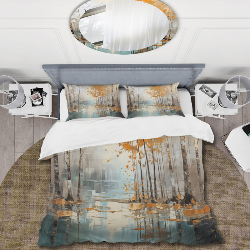 Ensemble de housse de couette Birch Woods Golden Reflections I Bedding, Housse de couette pour très grand lit et 2 très