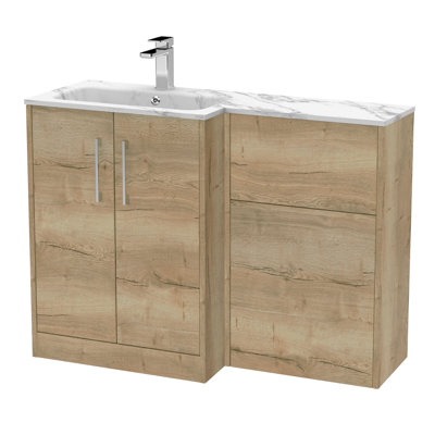 Hudson Reed Juno Autumn Oak 1100mm x 390mm Combination Unit & Stone Basin Left Hand
