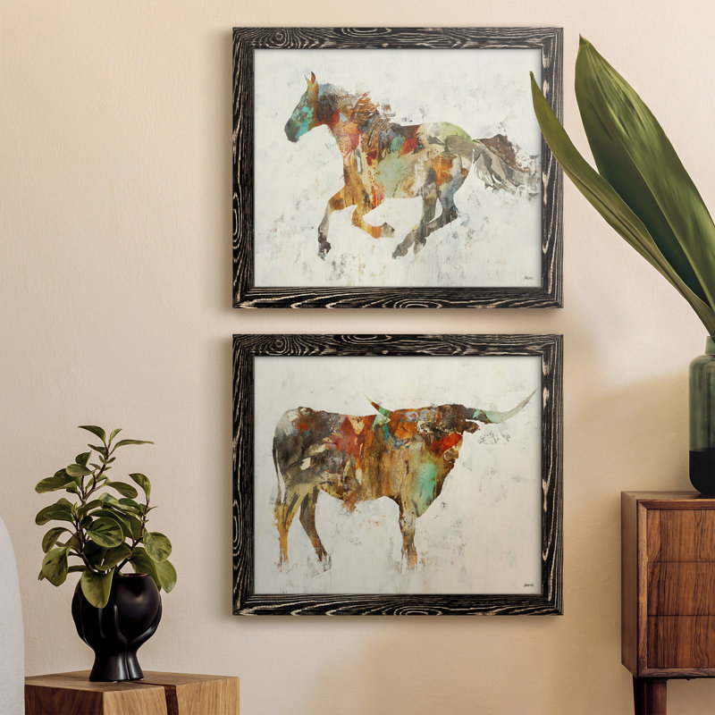 Totem II - ensemble de 2 reproductions, H 24 po x l 36 po x P 1,5 po, Toile avec cadre noir, Pas de tapis
