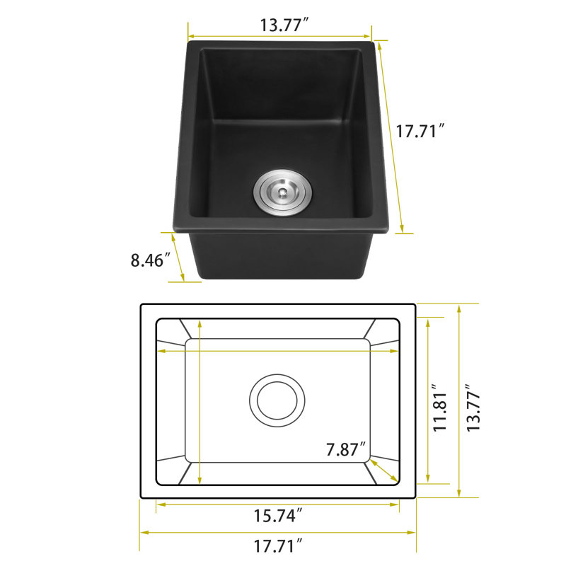 Évier de bar encastré à simple cuve en quartz 17,71 po L