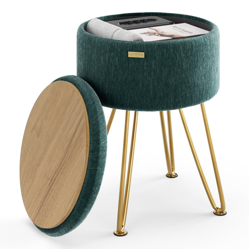 Table d'appoint moderne avec rangement, Velours vert, Doré