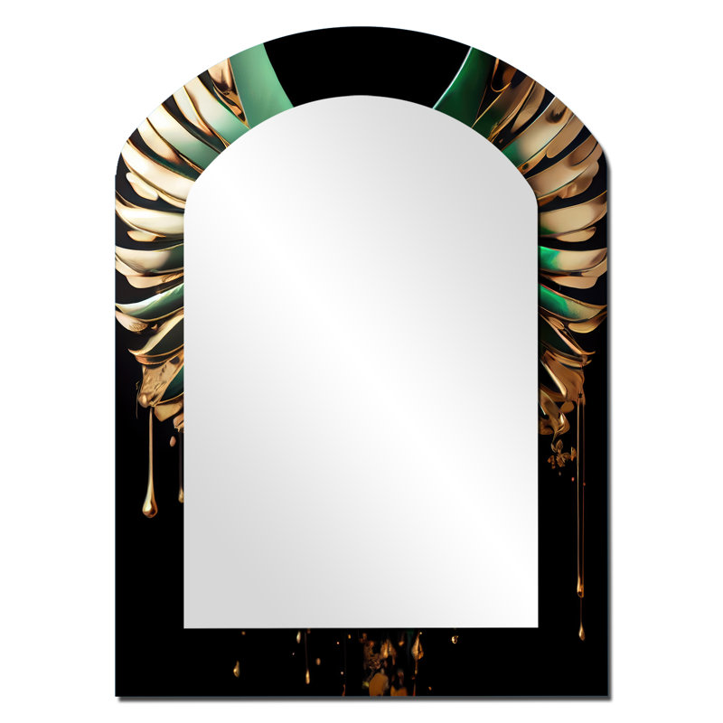 Green And Gold Angel Wings II - Wings Angel Arch Large Mirror, Modern Asymmetrical Unique Wall Mirror Decor, Printed Metal Art