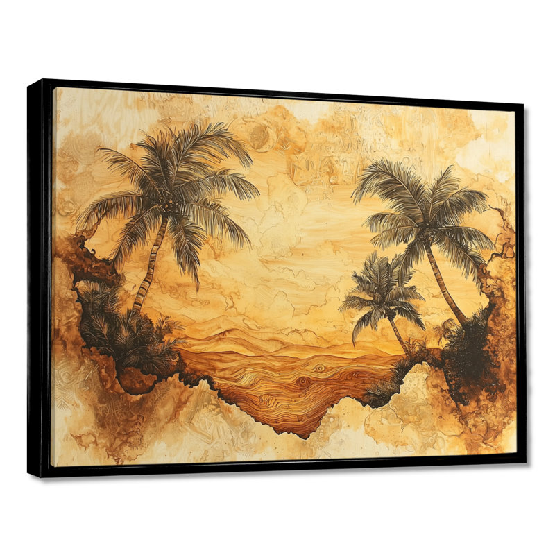 Clémentine, cuivre, prunes, arbre sur bois, paysage I - palmiers et palmiers, art mural, H 30 po x l 40 po