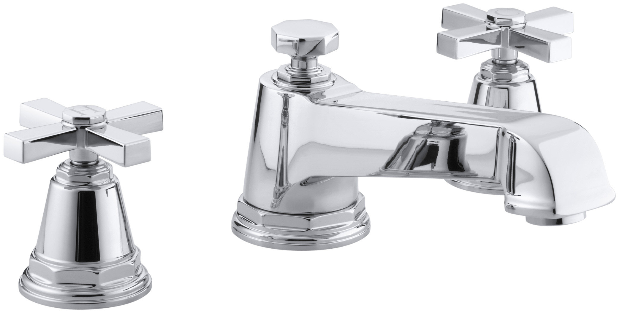 KOHLER Pinstripe Pure Cross 2-Handle Deck-Mount Roman Tub Faucet Trim in Vibrant Polished Nickel (Valve Not Included)