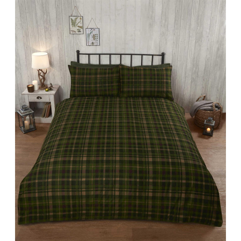 Stag & Wreath Winter Brushed Cotton Duvet Cover Set, Green, Double Duvet Cover + 2 Standard Pillowcases