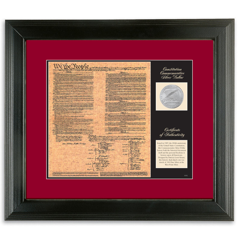 Framed U.S. Constitution Facsimile with Silver Dollar Coin