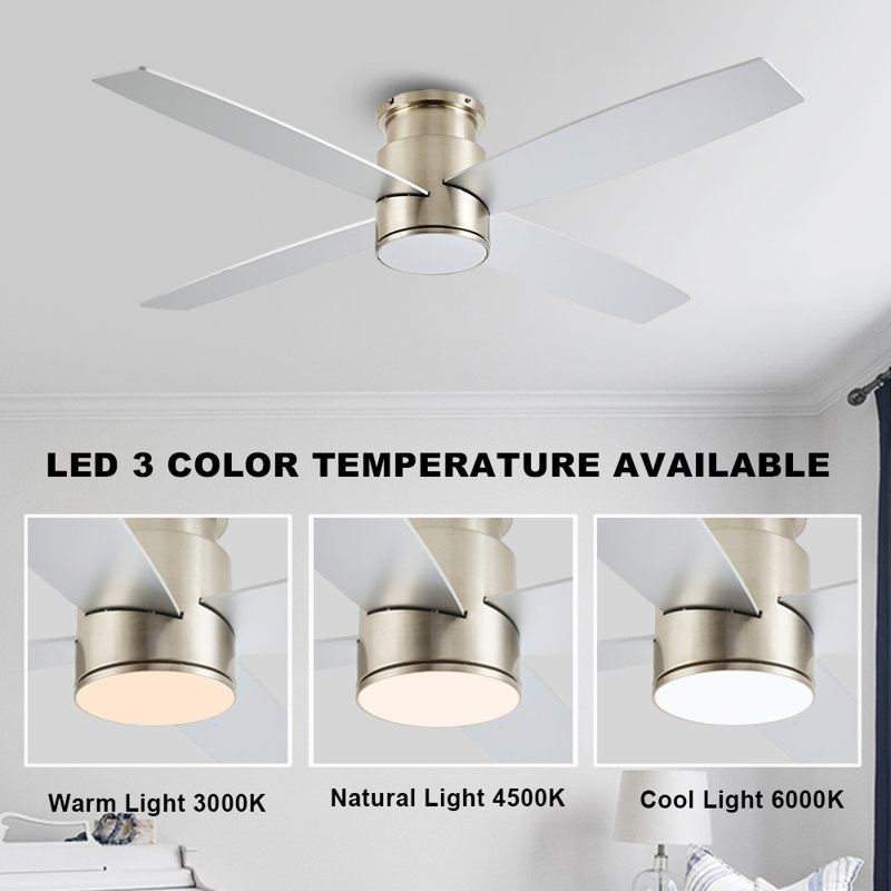 Silver and White 52'' Flush Mount Ceiling Fan with LED Light