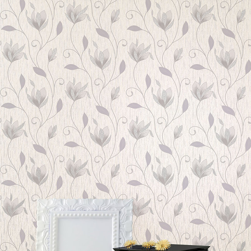 Rouleau de papier peint l 33 pi x l 20,5 po à traces florales Emsworth, Gris