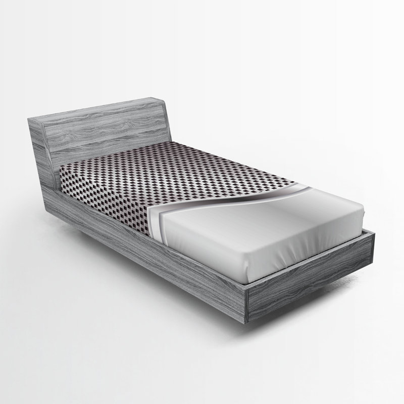 Drap-housse orange Ambesonne, Carreaux gris anthracite, Drap-housse pour lit simple TG